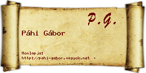 Páhi Gábor névjegykártya